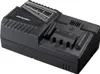 A black battery charger is shown from a slightly elevated angle against a white background. Produktbild-Vorschau