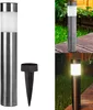 Collage of solar garden lights, showing one unlit and one lit light, and a separate stake. Podgląd zdjęcia produktu
