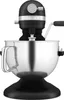 A black and silver KitchenAid stand mixer is shown from a front-facing diagonal angle against a white background. Produktbild-Vorschau