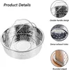 Product details of a stainless steel steamer basket with close-up views of its features. Produktbild-Vorschau