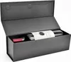 A black gift box with a bottle of wine inside, with the lid open. Podgląd zdjęcia produktu