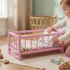 Ein Puppenbett aus Holz, eine rosa Wiege mit grauer Produktbild-Vorschau 8