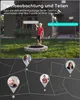 A child is playing in a yard with a camera in the background, and a map with people on it below. Produktbild-Vorschau