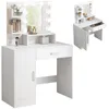 A white vanity table with a mirror and LED lights, along with a smaller inset image showing a different angle of the same vanity. Náhled obrázku produktu