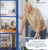A collage showing a bathroom, a living room, a bedroom, and a main image of an elderly man using a walker with a caregiver's hand. Produktbild-Vorschau