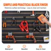 A slatwall panel with various tools and accessories displayed on hooks, with text overlays describing features. Náhled obrázku produktu