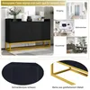 A collage of images showing a black sideboard with gold legs, and various room settings where it could be placed. Produktbild-Vorschau