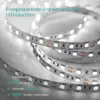 A close-up, angled view of a coiled LED strip light, with some text overlays highlighting its features. Produktbild-Vorschau