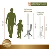 A size comparison image showing two GARDENFLARE Feuerrohr products next to a silhouette of an adult and a child. Produktbild-Vorschau