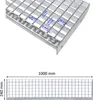 A close-up view of a metal grating step, with dimensions indicated by arrows and text. Below is a diagram of the same step with overall dimensions. Náhled obrázku produktu