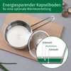 A saucepan with a glass lid is shown on a wooden cutting board, with a diagram illustrating its layered construction. Produktbild-Vorschau