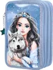 A close-up of a pencil case featuring a fantasy-style illustration of a woman with a wolf. Produktbild-Vorschau