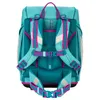 The back of a teal and pink backpack. Podgląd zdjęcia produktu