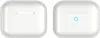 Two white earbud cases are shown side-by-side against a white background. The case on the left is shown from the front, while the case on the right is shown from the front with a small blue circle indicating a light. Produktbild-Vorschau