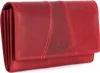 A red leather wallet is shown against a white background. Produktbild-Vorschau