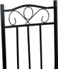 Close-up of the top part of a black metal chair back with decorative scrollwork. Náhled obrázku produktu