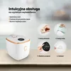 A collage showing a white and gold rice cooker with instructions for use. Podgląd zdjęcia produktu