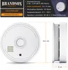 A product image showing a smoke detector with technical specifications and dimensions. Produktbild-Vorschau