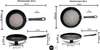 Diagrams showing the dimensions and volume of two different sized frying pans. Produktbild-Vorschau