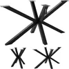 A set of black metal table legs with a spider-like design, shown from different angles and sizes. Voir les images du produit