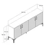 A 3D rendering of a sideboard cabinet with dimensions indicated. Podgląd zdjęcia produktu