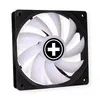 A computer fan with white blades and a black frame, featuring a circular logo with a white cross on a black background in the center. Anteprima dell’immagine prodotto