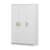 A white wardrobe with three doors and wooden handles, presented against a white background. Voir les images du produit