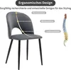 A gray upholstered chair with black legs, highlighted with lines and text indicating ergonomic support features, next to a diagram of a human spine. Anteprima dell’immagine prodotto