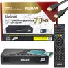 A product shot of a Humax Tivumax LT receiver and its accessories, including a remote control and HDMI cables, presented on a box. Produktbild-Vorschau