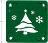 A green felt coaster with a white Christmas tree and snowflakes cut out. Produktbild-Vorschau