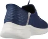 A close-up rear view of a blue athletic shoe with a speckled white sole. Produktbild-Vorschau