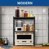 A kitchen shelf unit with appliances and food items on a tiled backsplash. Podgląd zdjęcia produktu