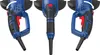 Three views of a blue and black angle grinder with a red trigger, shown against a white background. Produktbild-Vorschau