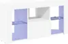 A white TV stand with blue LED lighting. Podgląd zdjęcia produktu