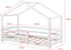 A diagram showing the dimensions of a white house-shaped children's bed. Náhled obrázku produktu