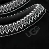 A close-up view of the top edge of black UGG slippers, showing the decorative stitching and the UGG logo. Produktbild-Vorschau