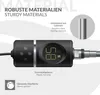 A close-up marketing image of a black electronic heating element with a digital display and text highlighting its features and materials. Náhled obrázku produktu