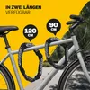 A bicycle with two black chain locks attached to the frame, with text indicating different lengths. Produktbild-Vorschau