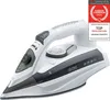 A white and gray steam iron is shown against a white background, with a promotional badge on the top right. Produktbild-Vorschau