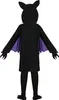 A child wearing a black bat costume with purple wings, seen from the back. Produktbild-Vorschau
