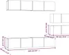 Diagrams showing the dimensions of a TV cabinet set. Produktbild-Vorschau