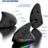A product image showing a vertical mouse with various features highlighted with text labels and diagrams. Produktbild-Vorschau