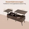 A diagram showing the dimensions of a coffee table with its top lifted. Voir les images du produit