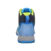 The back view of a child's blue and green hiking boot. Produktbild-Vorschau