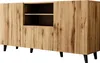 A wooden sideboard with a ribbed texture and black legs, shown against a white background. Náhľad obrázku produktu
