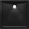 A top-down view of a black square shower tray with a textured surface and a central drain. Produktbild-Vorschau