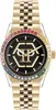 A close-up studio shot of a gold Philipp Plein analog watch with a black dial and a rainbow-colored bezel. Anteprima dell’immagine prodotto
