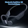 A pair of gray bone conduction headphones against a dark, abstract background with light lines. Produktbild-Vorschau