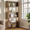 A wooden bookshelf filled with books and decorative items, placed next to a window with natural light. Anteprima dell’immagine prodotto