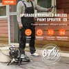 A person in overalls is holding a paint sprayer, with the product and its features highlighted with text overlays. Náhľad obrázku produktu